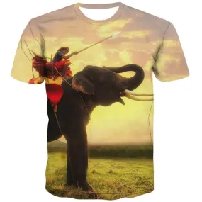 Animal T-shirt Men Elephant Tshirts Cool Landscape T-shirts Graphic Harajuku Tshirts Casual Sunset Shirt Print