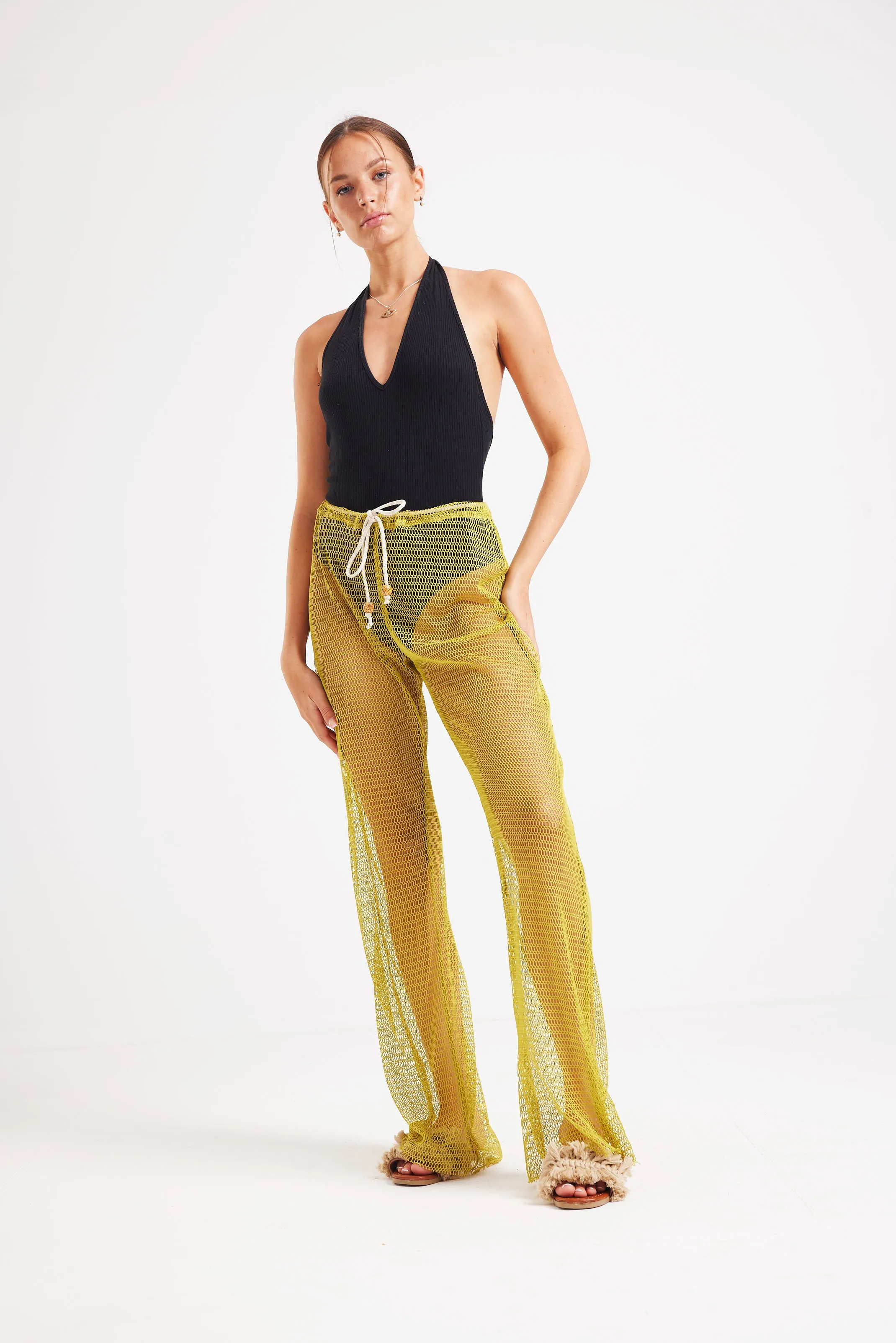 BEACH MESH COVER UP PANTS - GREEN
