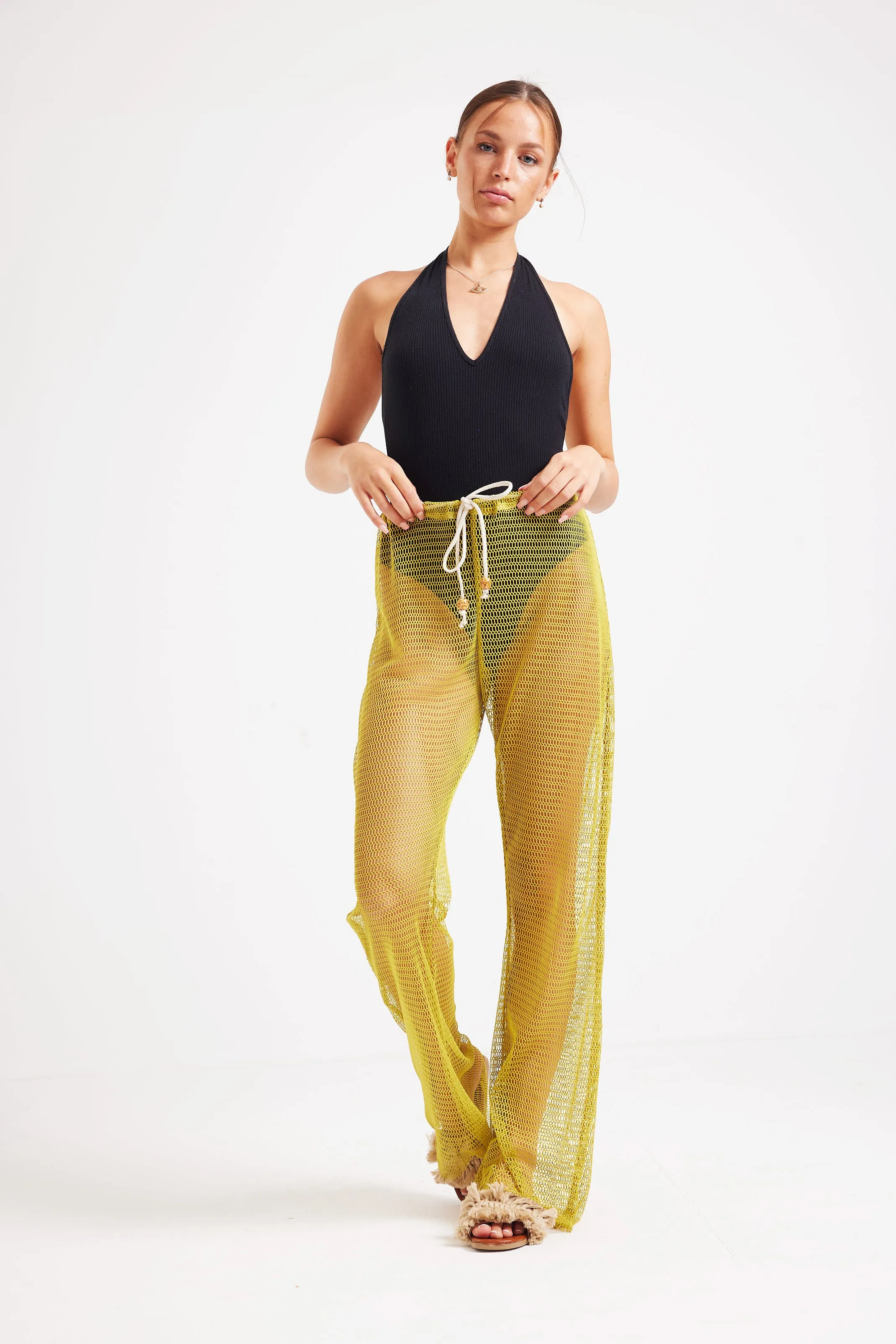 BEACH MESH COVER UP PANTS - GREEN