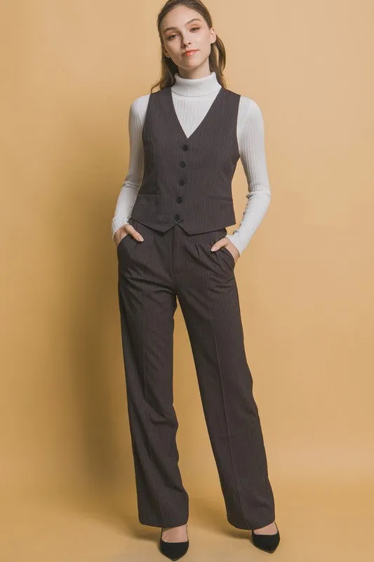 Charcoal Formal Striped Straight-Leg Pants