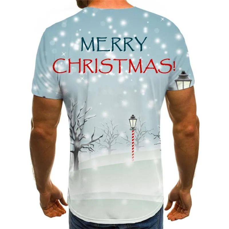 Christmas T-shirt Men Christmas Tree Tshirts Casual Snow T-shirts Graphic New Year Tshirt Printed Bird T shirts Funny