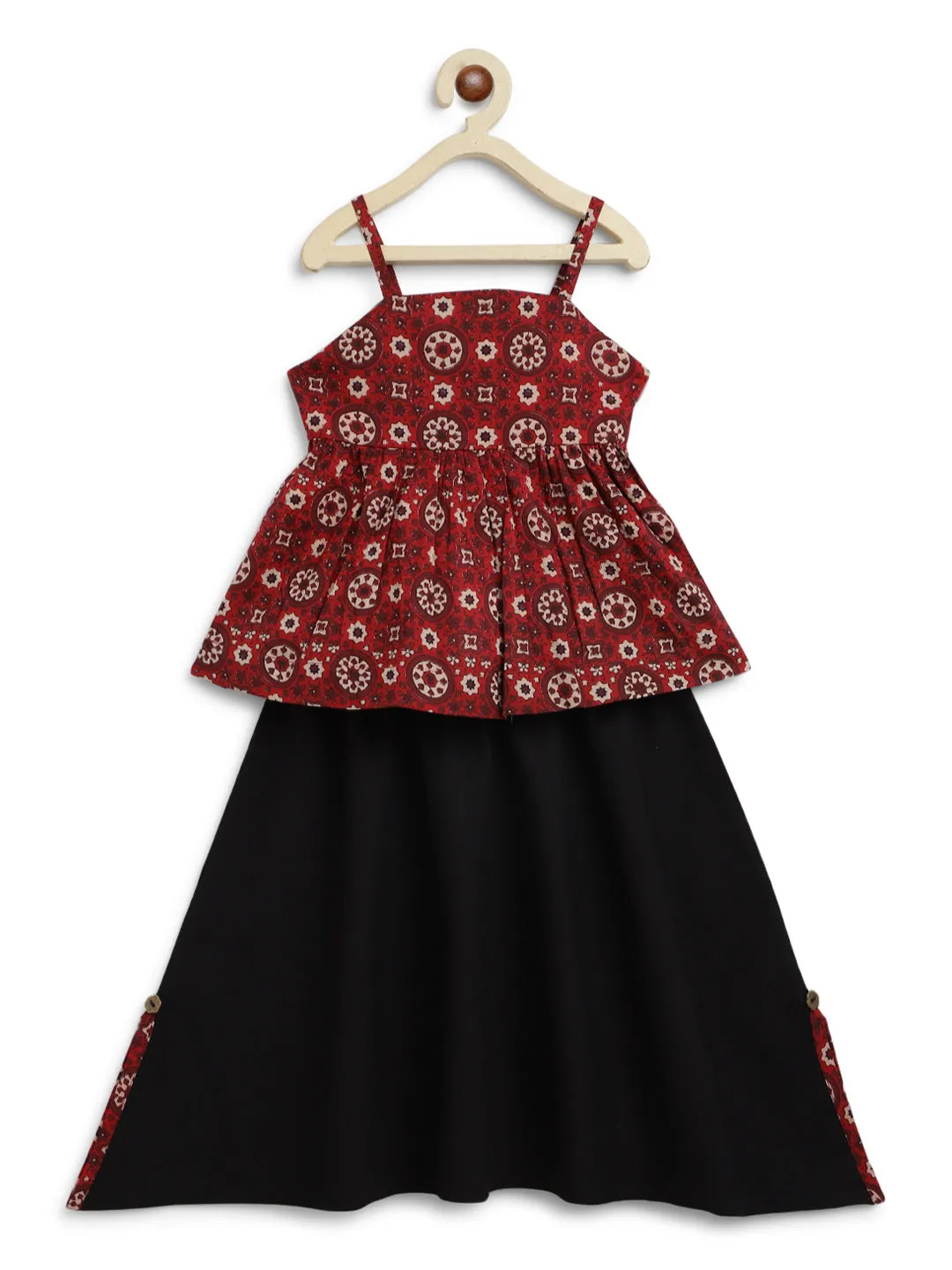 Girls Indie Print Cotton Co-ord Top Pant Set - Red