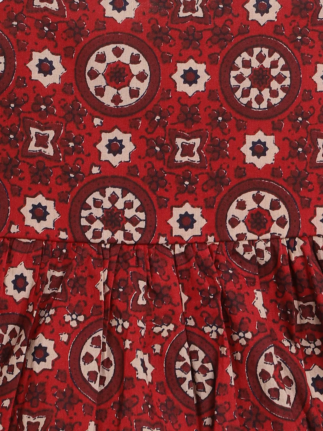 Girls Indie Print Cotton Co-ord Top Pant Set - Red