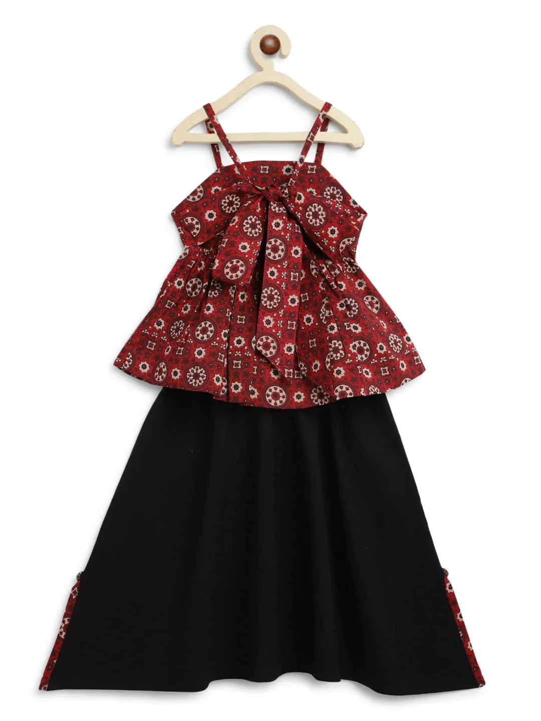 Girls Indie Print Cotton Co-ord Top Pant Set - Red