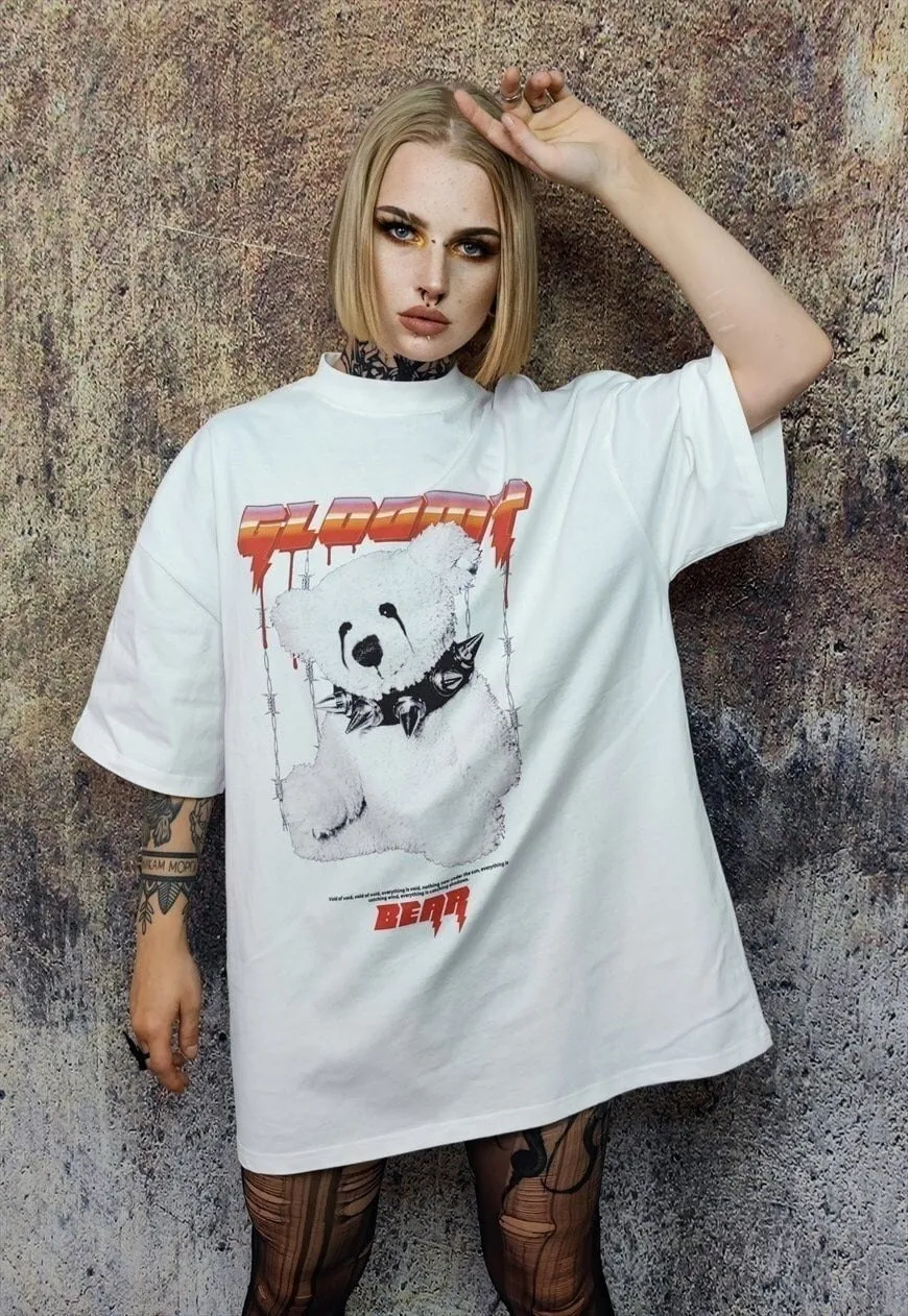 Gothic t-shirt gloomy bear tee bondage print top off white
