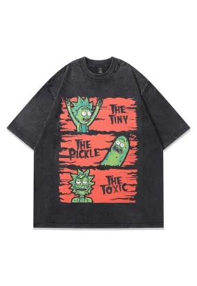 Pickle print t-shirt retro cartoon tee anime top in grey
