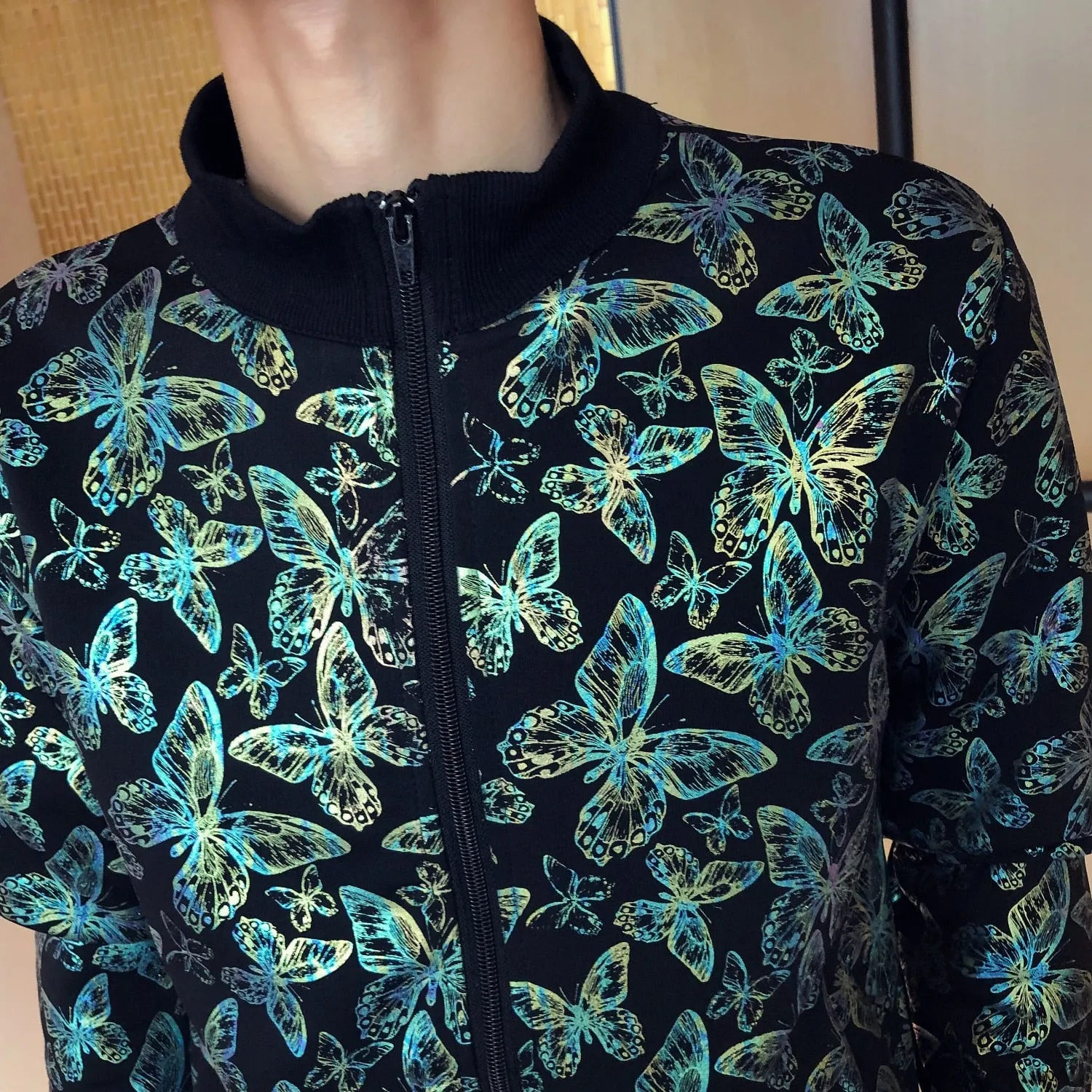 Printed Butterfly Pattern Tracksuit Jacket   Pants Set