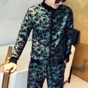 Printed Butterfly Pattern Tracksuit Jacket   Pants Set
