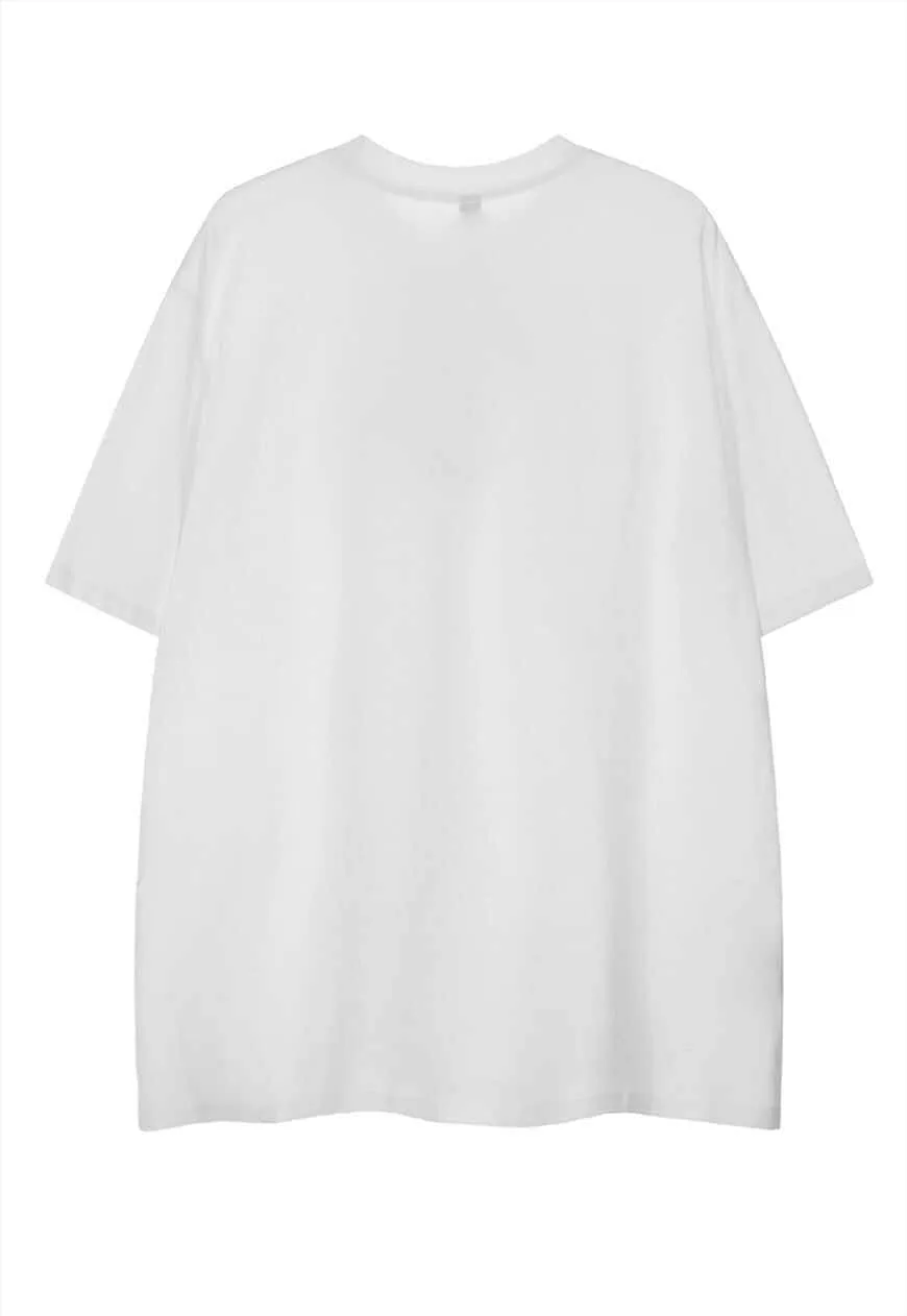 Robot print t-shirt cyber punk tee anatomy retro top white
