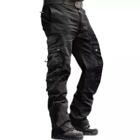 SOLID COLOR 100% COTTON MULTI-POCKETS CARGO PANTS (NO BELT)