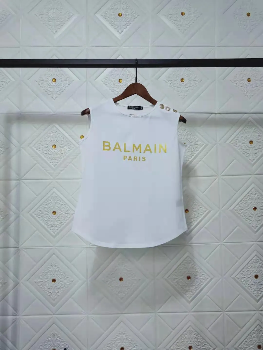 T Shirt Balmain Spring/Summer Letter Cotton round Neck Sleeveless Vest T-shirt for Women