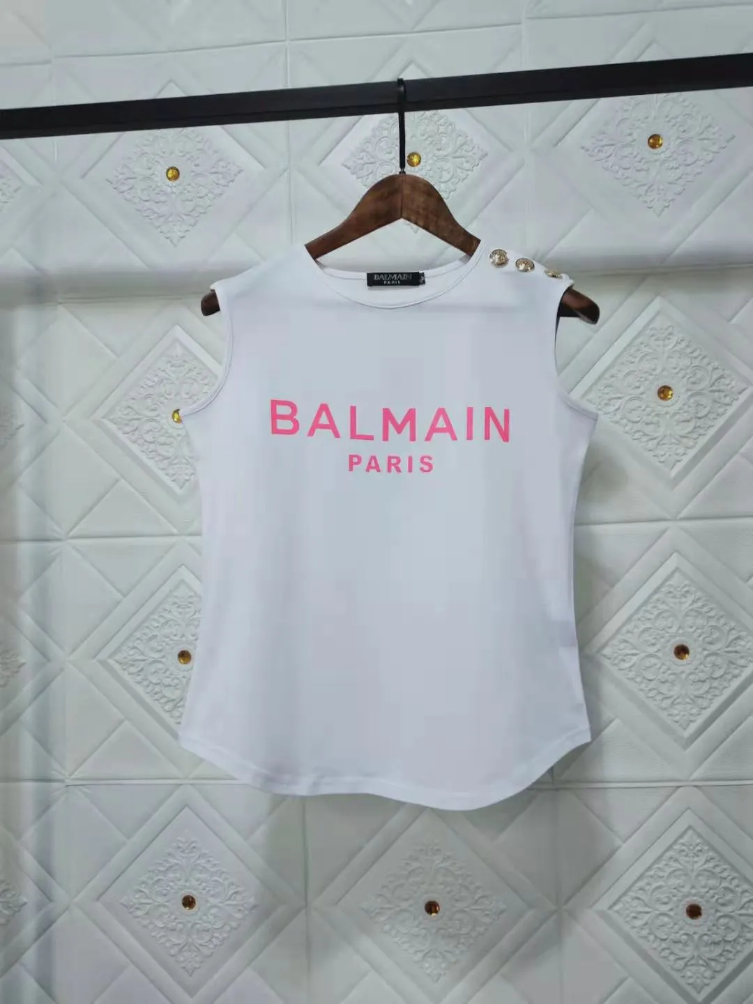 T Shirt Balmain Spring/Summer Letter Cotton round Neck Sleeveless Vest T-shirt for Women